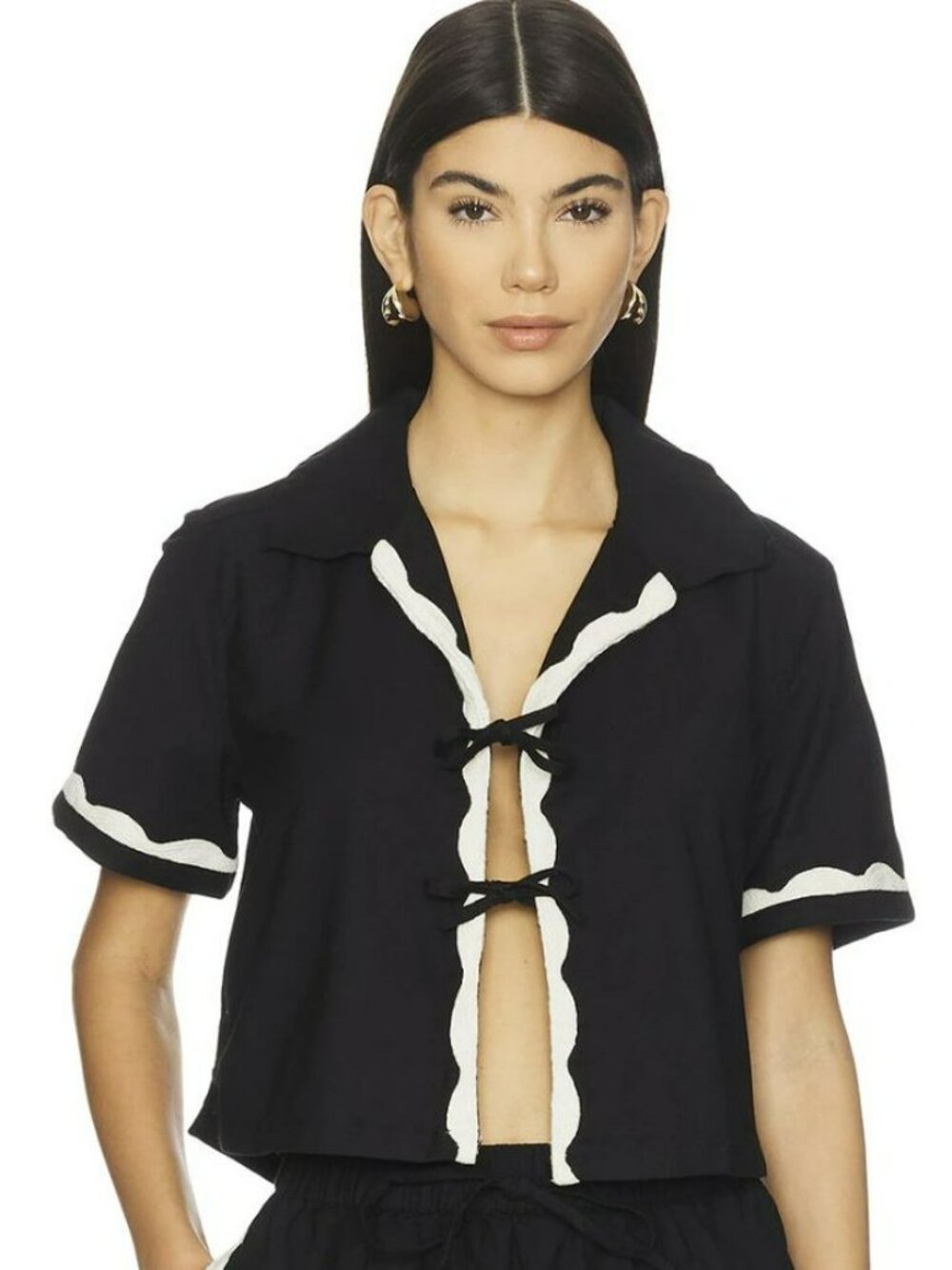 Sea Folly Open Tie Front Crop Top Size 8 Black New